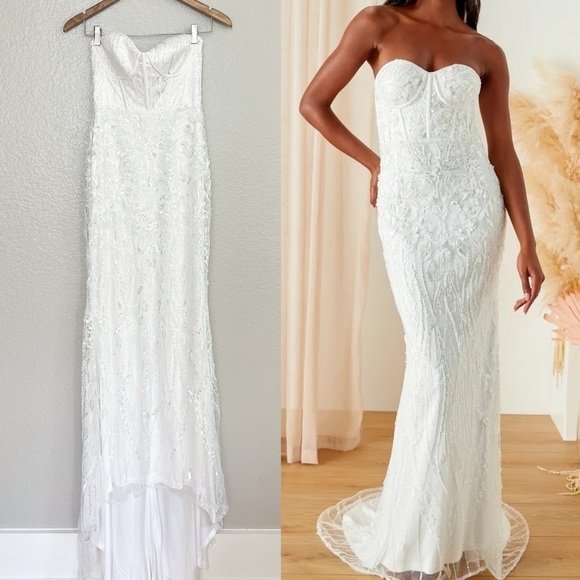 Lulus Dresses & Skirts - Profound Romance White Sequin Embroidered Bustier Maxi Dress